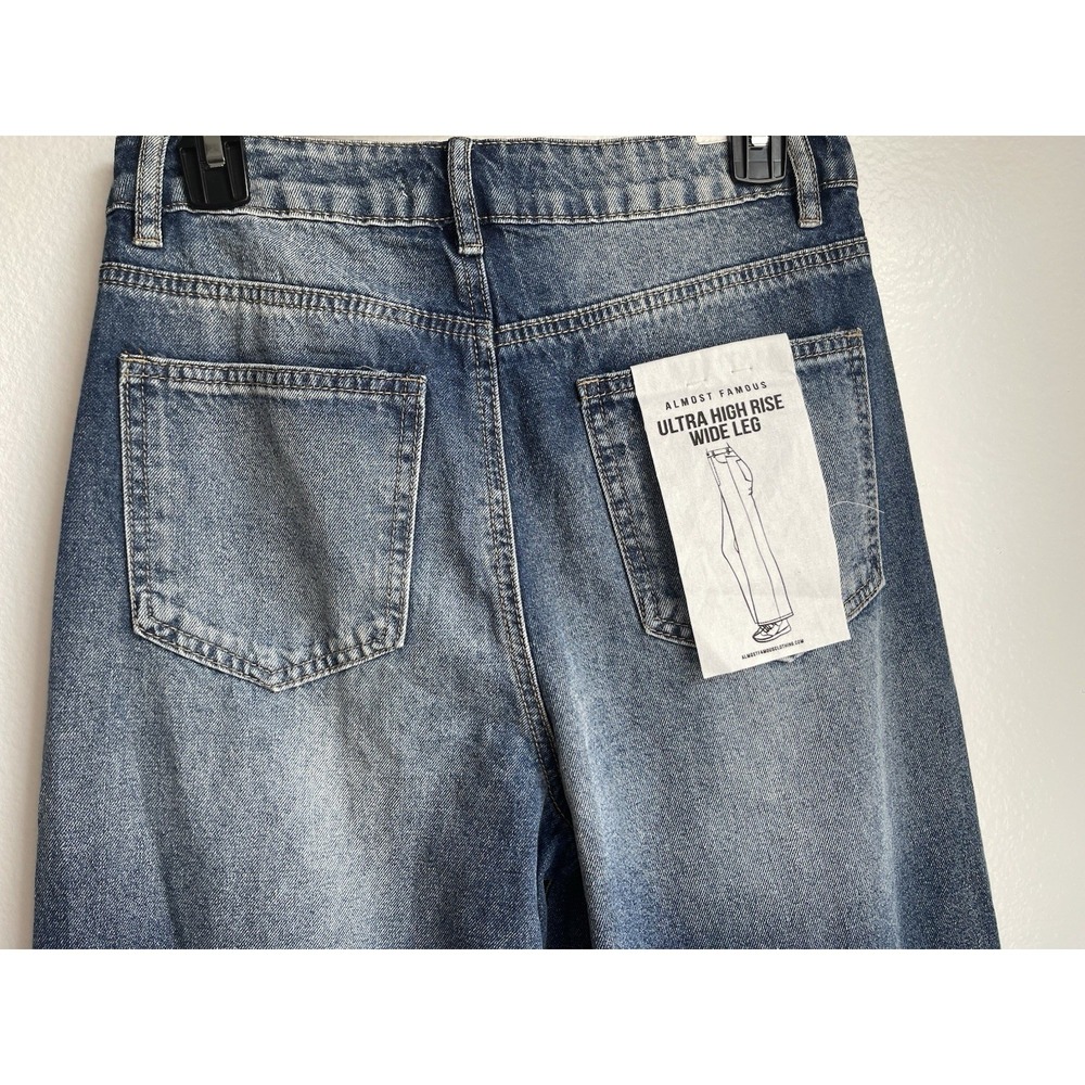 Almost Famous Women's Distressed Blue Denim Jeans, Size 3 - Picture 10 of 13